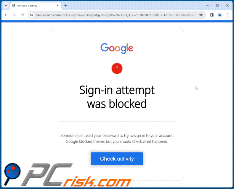 Aussehen des Google - Anmeldeversuch wurde blockiert Betrug