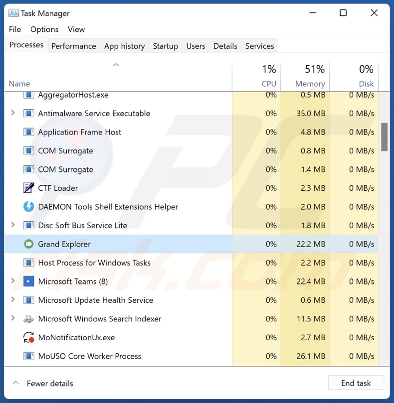 Grand Explorer Schürfprozess läuft im Task Manager