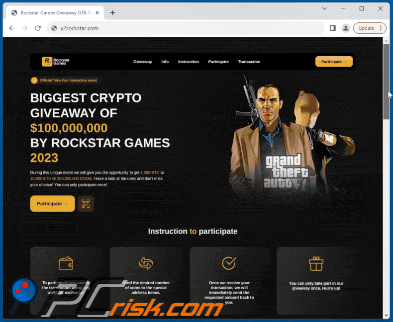 Aussehen des Grand Theft Auto (GTA) VI Crypto Giveaway Betrugs