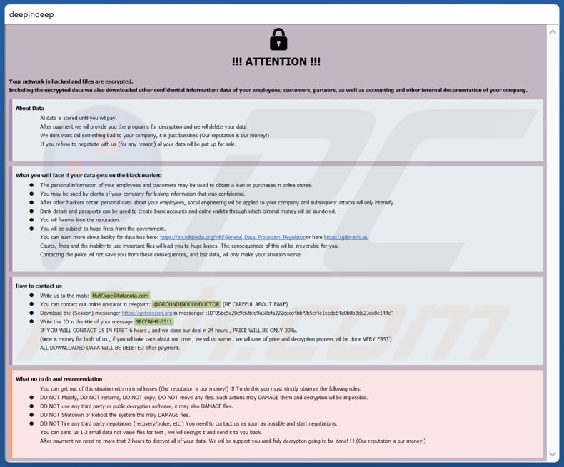 HuiVJope Ransomware HTA Datei (info.hta)