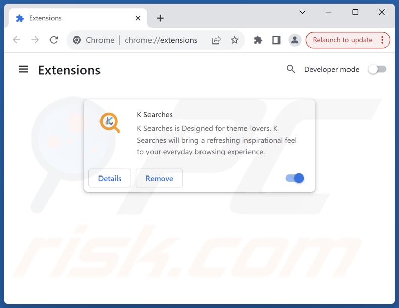 Mit ksearches.com verwandte Google Chrome Erweiterungen entfernen