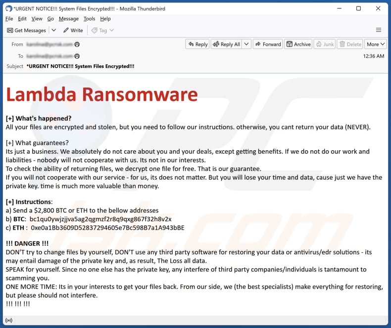 Lambda Ransomware E-Mail Spam-Kampagne