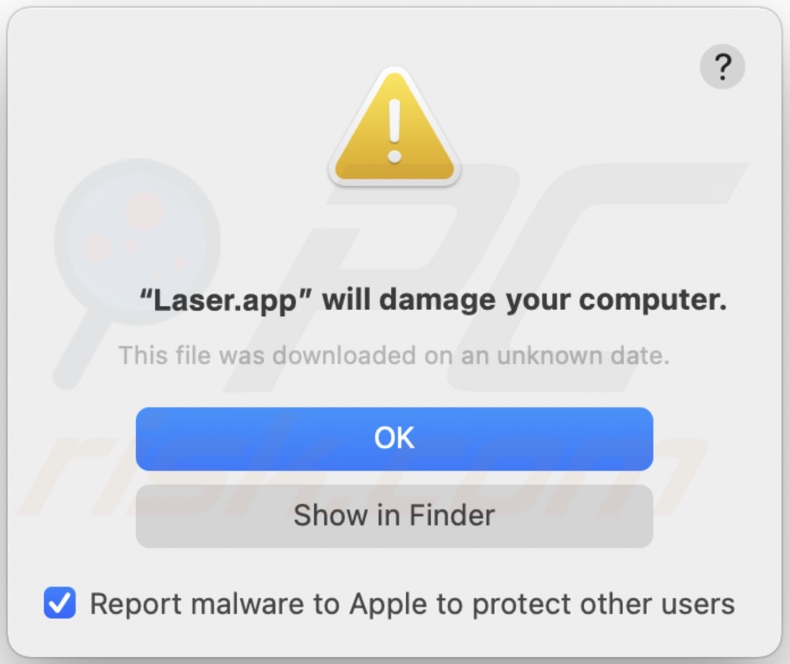 Angezeigtes Dialogfenster wenn Laser.app Adware im System erkannt wird