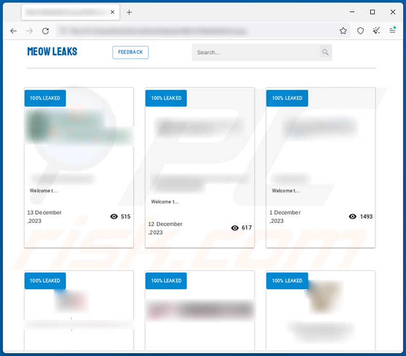 MEOW Ransomware Seite mit Datenleck