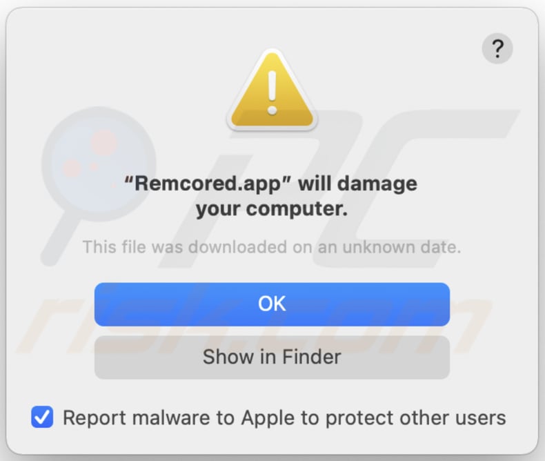 Remcored.app Adware Warnung