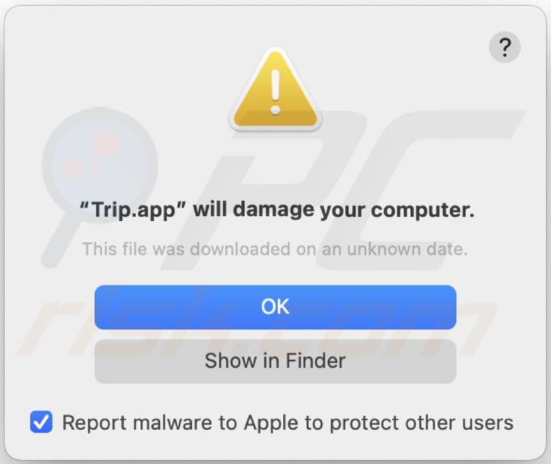 Trip.app Adware Warnung