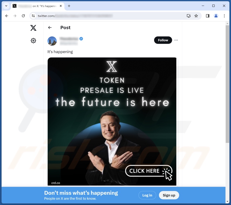 Der X Token Presale Betrug wird auf einem X (Twitter) Postm beworben