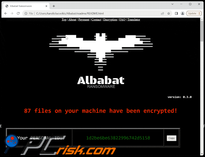 Albabat Ransomware html Lösegeldmitteilung (README.html)