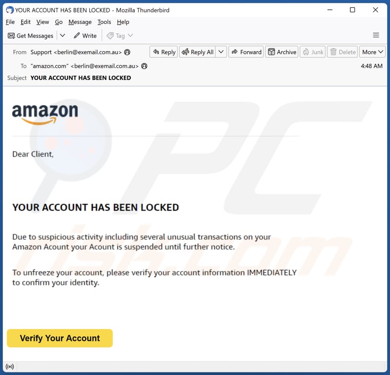 Amazon - Your Account Has Been Locked E-Mail Spam-Kampagne