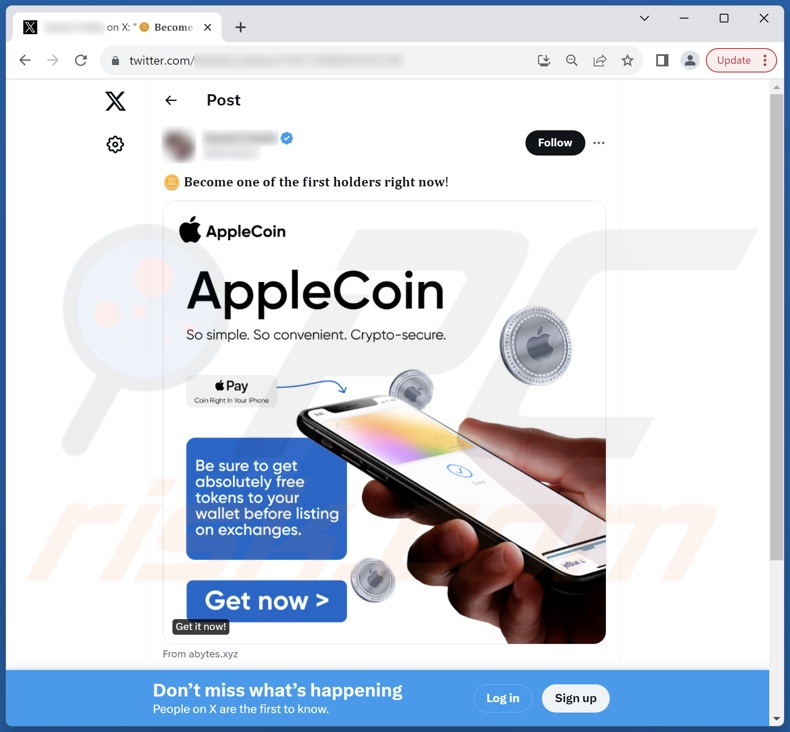 X (Twitter) Post fördert den AppleCoin Betrug