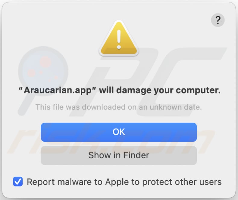 Araucarian.app Adware Warnung