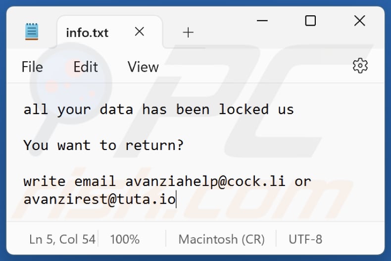 Avanzi Ransomware Textdatei (info.txt)