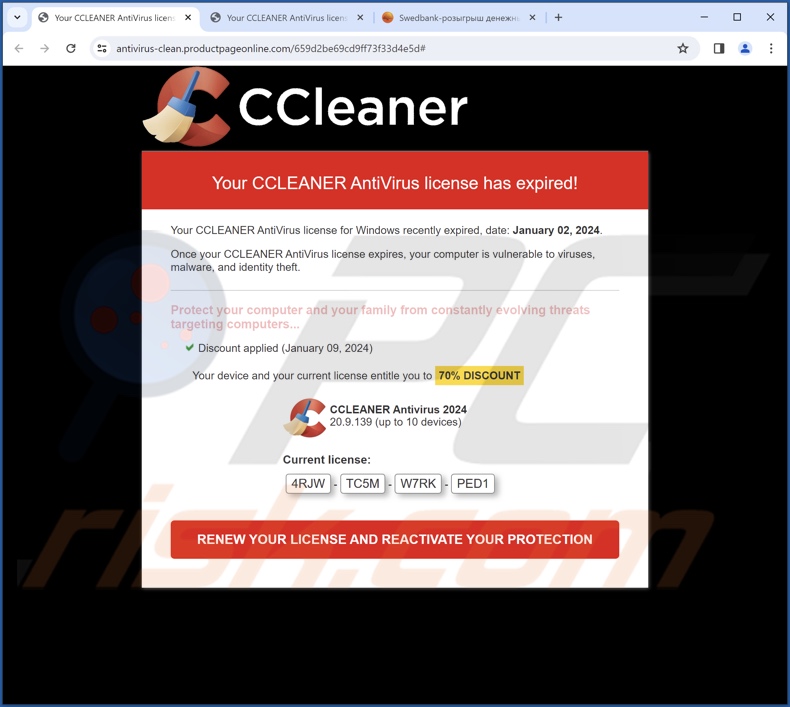 CCLEANER AntiVirus License Has Expired Betrug
