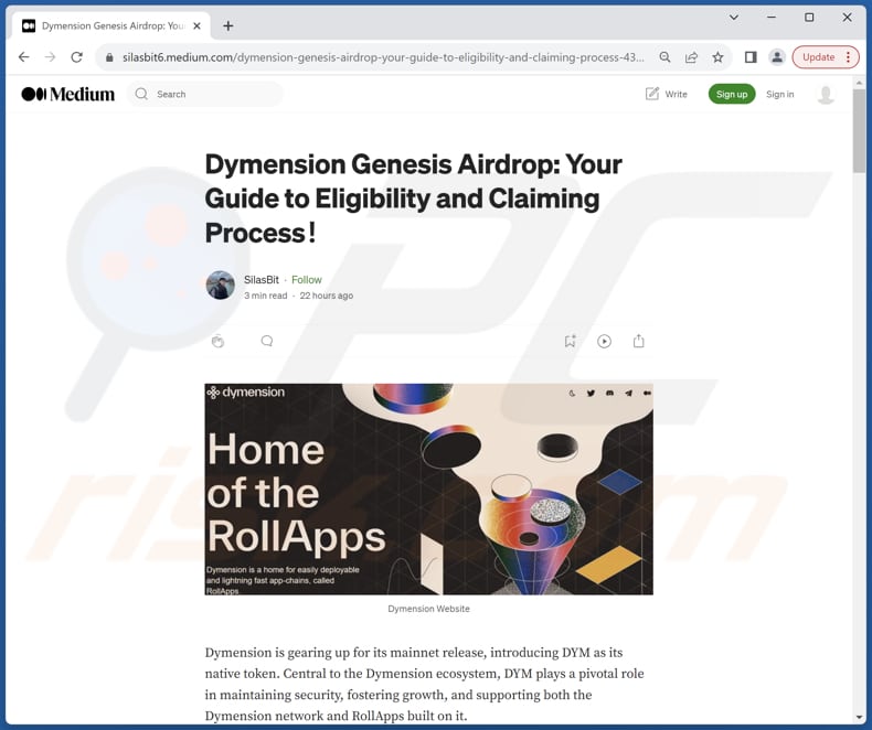 Dymension Genesis Betrug gefälschter Nachrichtenartikel fördert diesen Betrug
