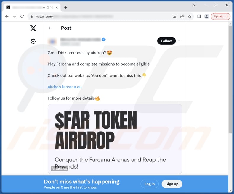 FAR TOKEN AIRDROP betrügerischer Beitrag auf X (Twitter)