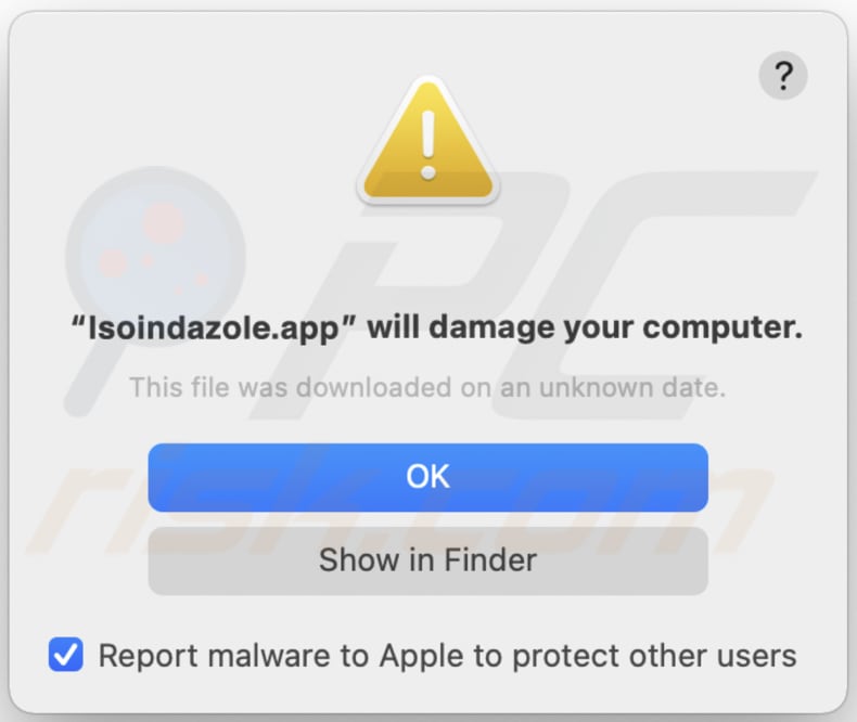 Isoindazole.app Adware Pop-up-Warnung