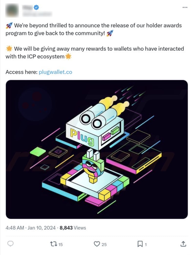 Plug wallet Betrug X (Twitter) Beitrag fördert den Betrug