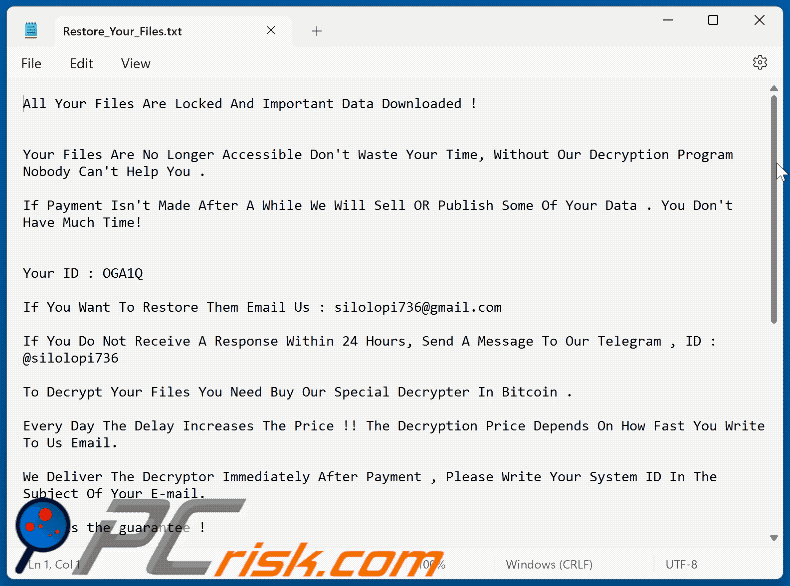 RCRU64 Ransomware Lösegeldforderung Restore_Your_Files.txt als gif