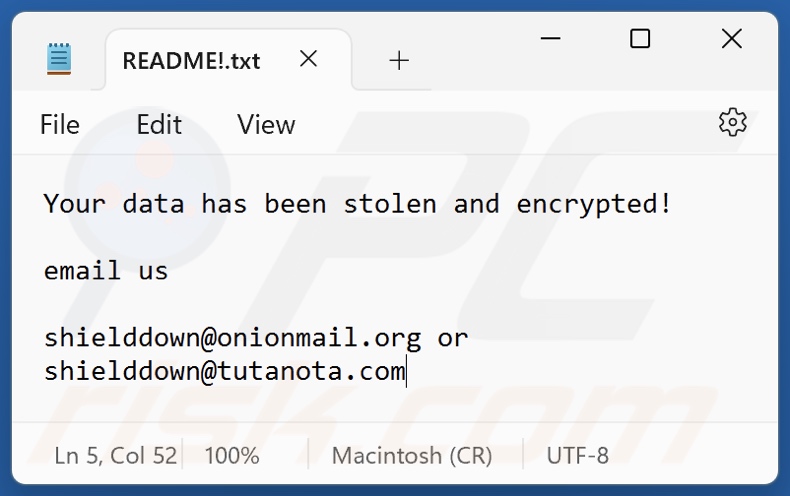 Shiel Ransomware Textdatei (README!.txt)