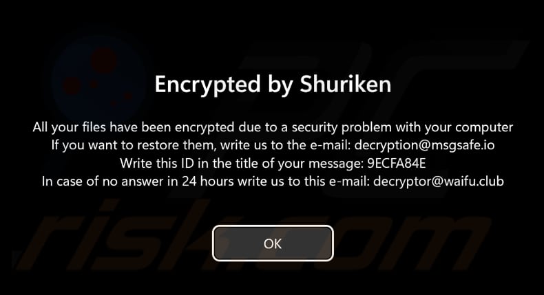 Shuriken Ransomware Bildschirm vor der Anmeldung