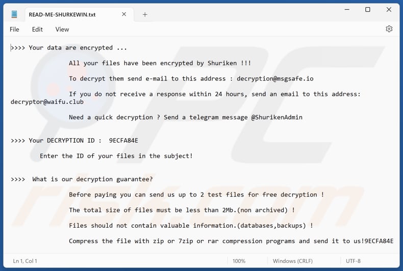 Shuriken Ransomware Textdatei (READ-ME-SHURKEWIN.txt)