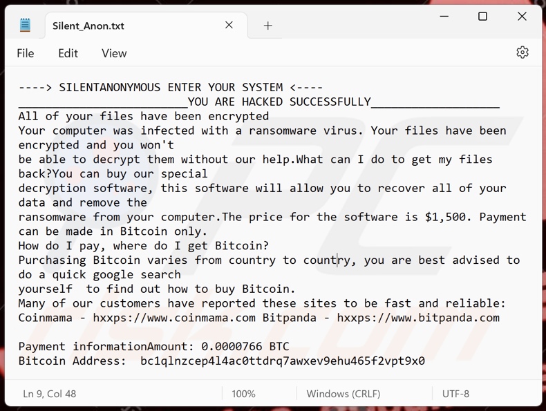 SilentAnonymous Ransomware Lösegeldforderung (Silent_Anon.txt)