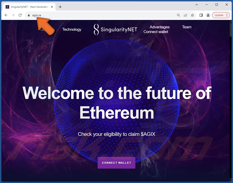 Fake SingularityNET Webseite (agix[.]re)