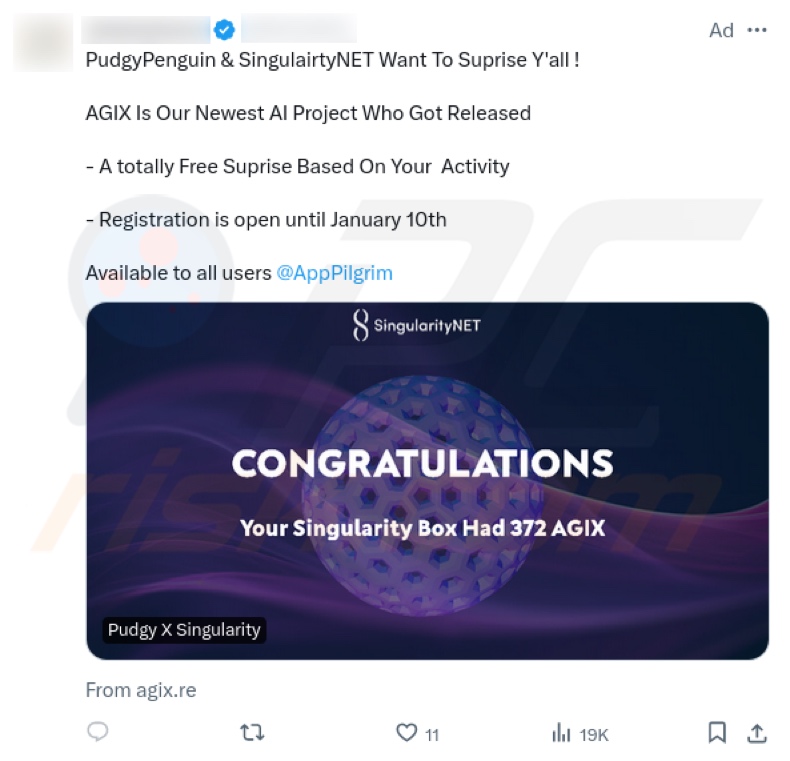 SingularityNET - AGIX Betrug wird auf X (Twitter) gefördert