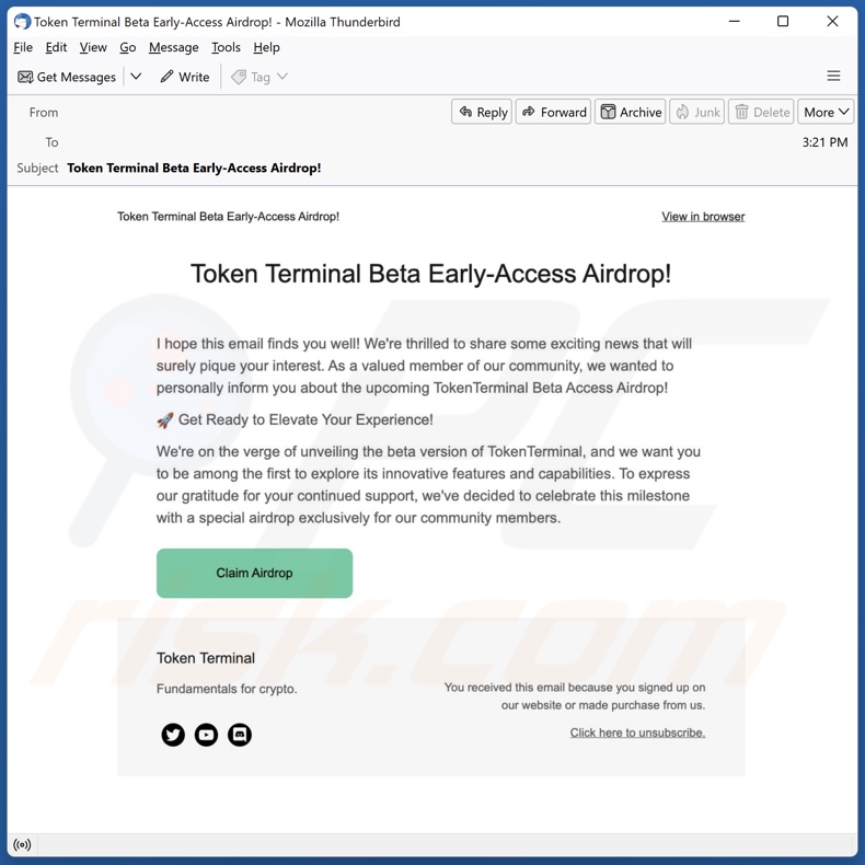 Token Terminal's Airdrop Betrug fördert Spam-E-Mail