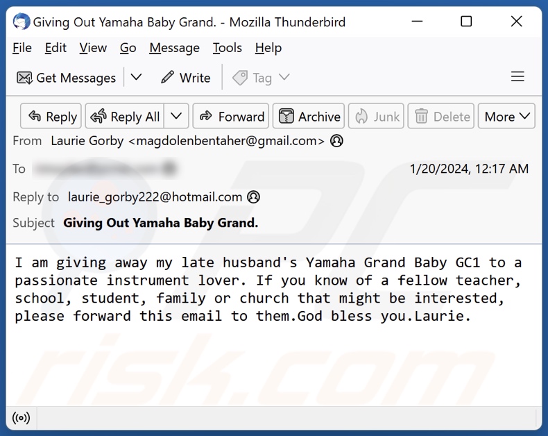 Yamaha Baby Grand Piano Betrugs-E-Mail alternative Variante (2)