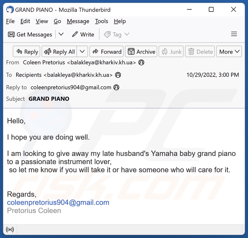 Yamaha Baby Grand Piano Betrugs-E-Mail alternative Variante (5)