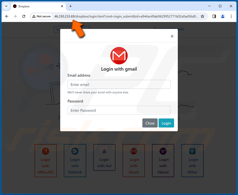 Phishing-Site beworben über A File Was Shared With You Via Dropbox E-Mail-Betrug (2024-02-13)