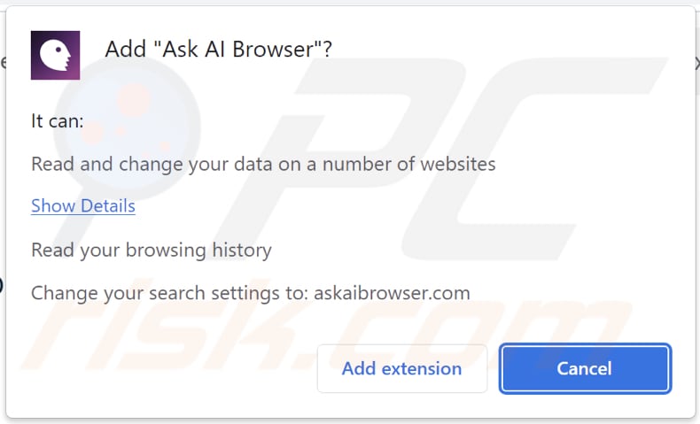Der Ask AI Browser Browserentführer bittet um Berechtigungen
