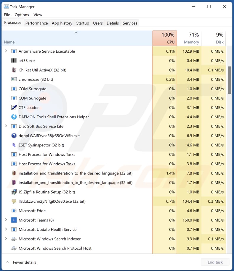 CrackedCantil führ Prozesse im Task-Manager aus