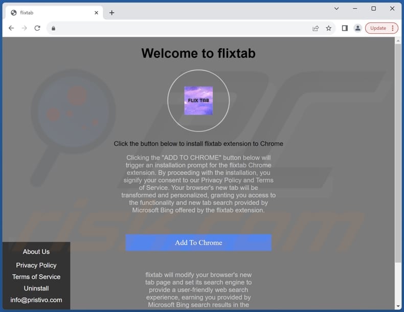 Website zur Werbung für den Flixtab-Browser-Hijacker
