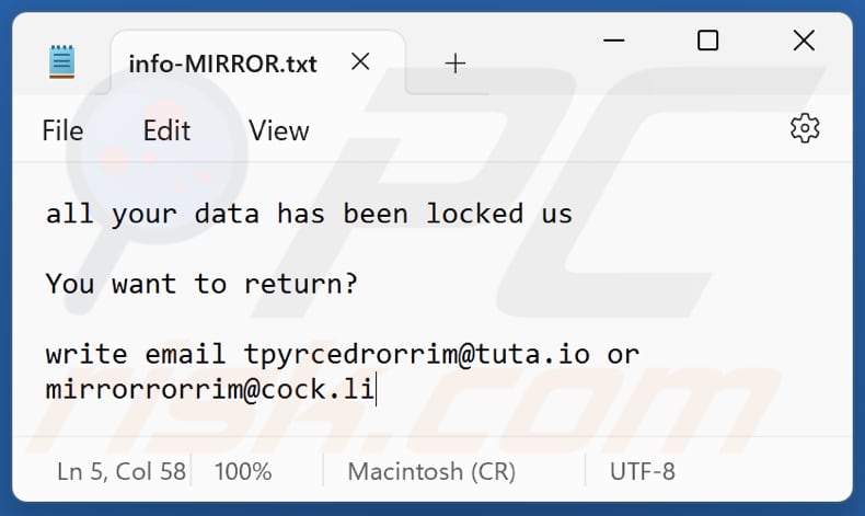 MIRROR Ransomware Textdatei (info-MIRROR.txt)