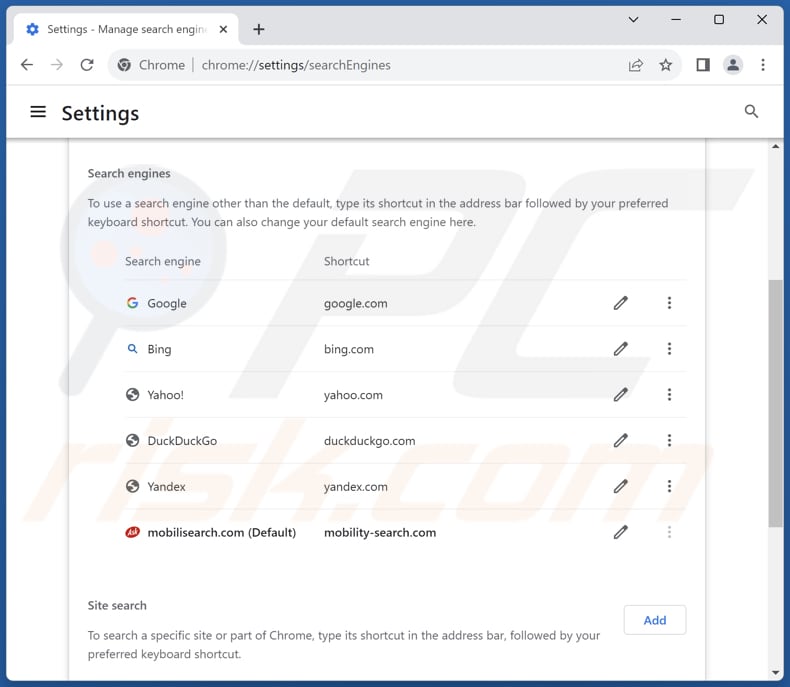mobilisearch.com von der Google Chrome Standardsuchmaschine entfernen