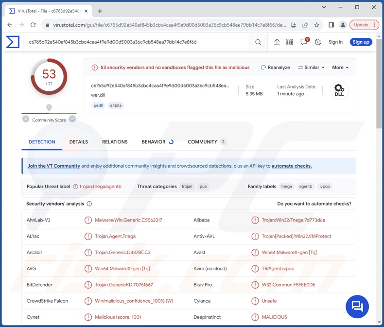 Ov3r_Stealer Malware-Erkennungen auf VirusTotal