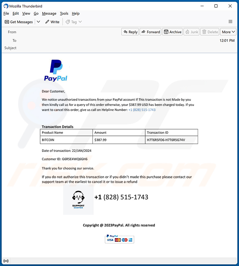 PayPal - Unauthorized Transaction E-Mail-Betrug (2024-02-04)