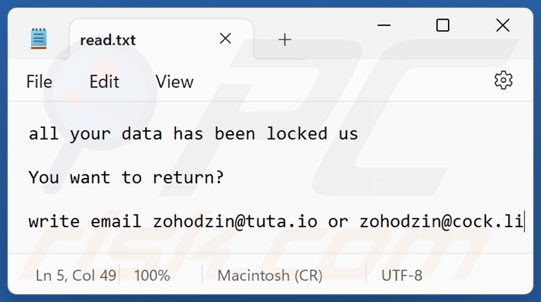 Z1n Ransomware Textdatei (read.txt)