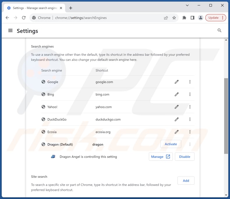 dragonboss.solutions von der Google Chrome Standardsuchmaschine entfernen