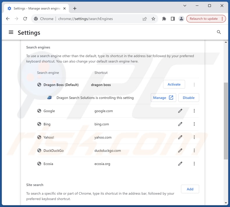 dragonboss.solutions von der Google Chrome Standardsuchmaschine entfernen