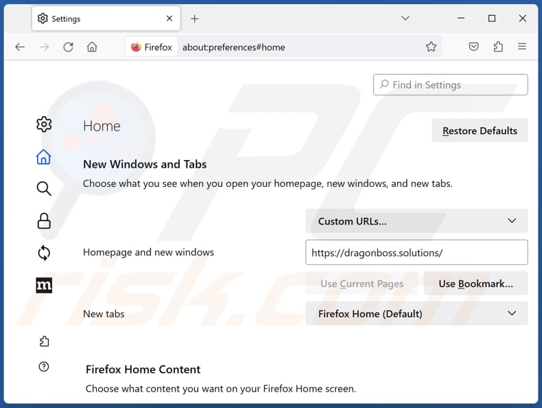 dragonboss.solutions von der Mozilla Firefox Startseite entfernen