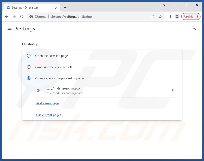 finderssearching.com von der Google Chrome Startseite entfernen