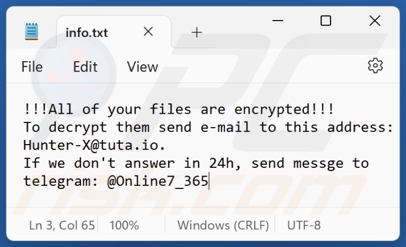 HUNTER Ransomware Textdatei (info.txt)