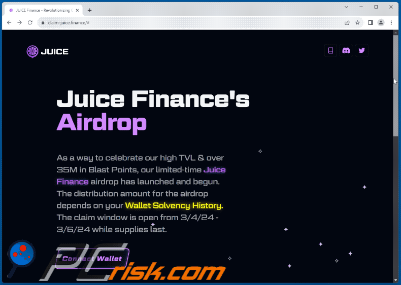 Aussehen des Juice Finance's Airdrop Betrugs (GIF)