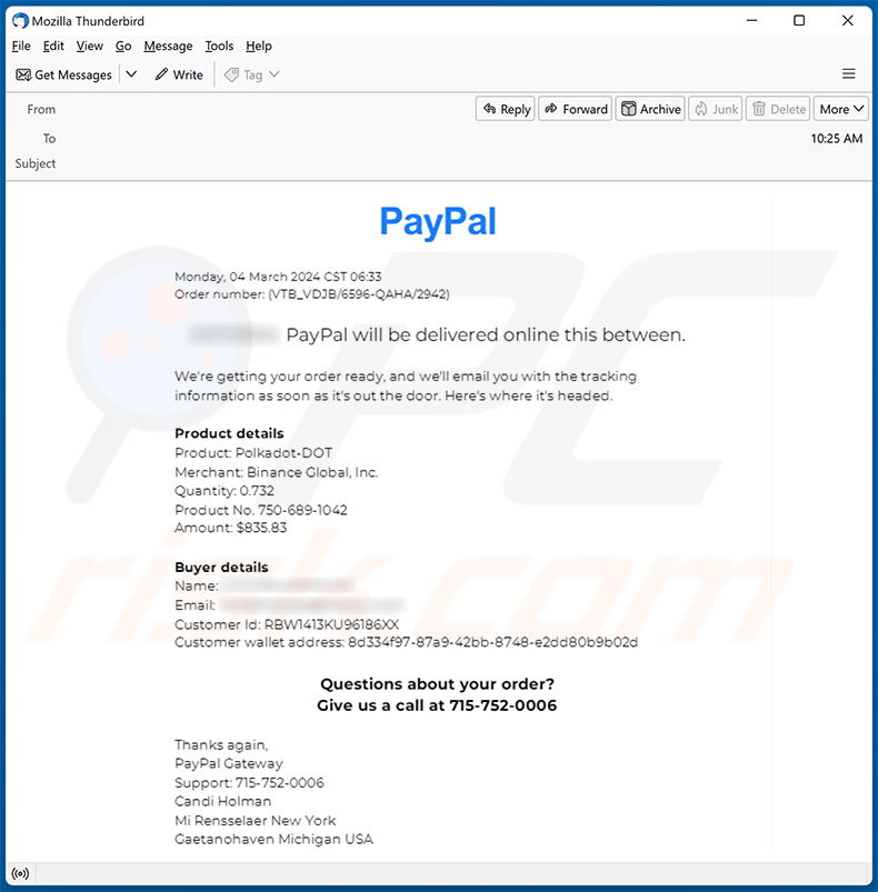 PayPal - Order Has Been Completed E-Mail-Betrug (2024-03-05)