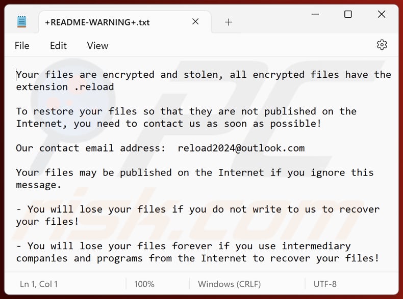 Reload Ransomware Textdatei (+README-WARNING+.txt)