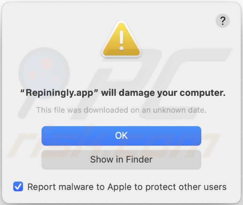 Repiningly.app Adware Warnung Pop-up