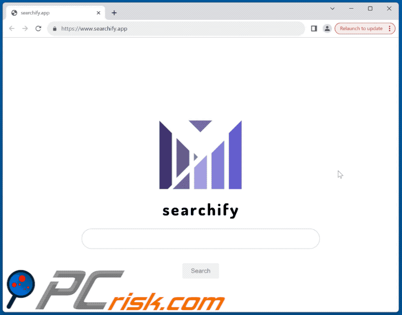 Aussehn der von Searchify PUA geförderten searchify.app Webseite, die auf Bing weiterleitet (GIF)